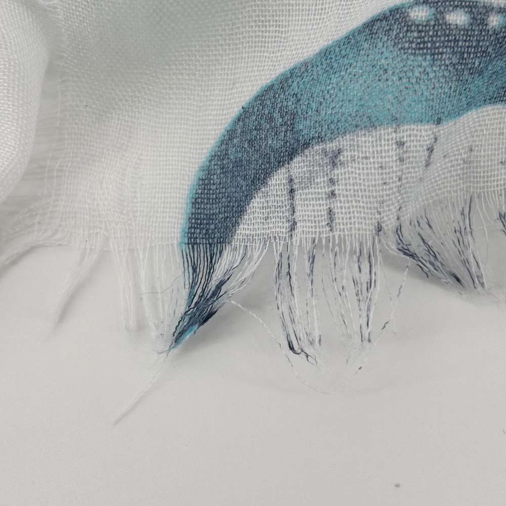 JC Sunny Just Classic Blue Octopus Print 100% Cotton Scarf Frayed Edge 28x70 - Picture 6 of 7